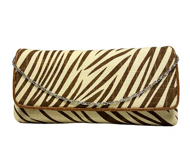 Evening Bag - Zebra Print w/ Flap - Beige - BG-92090BEI